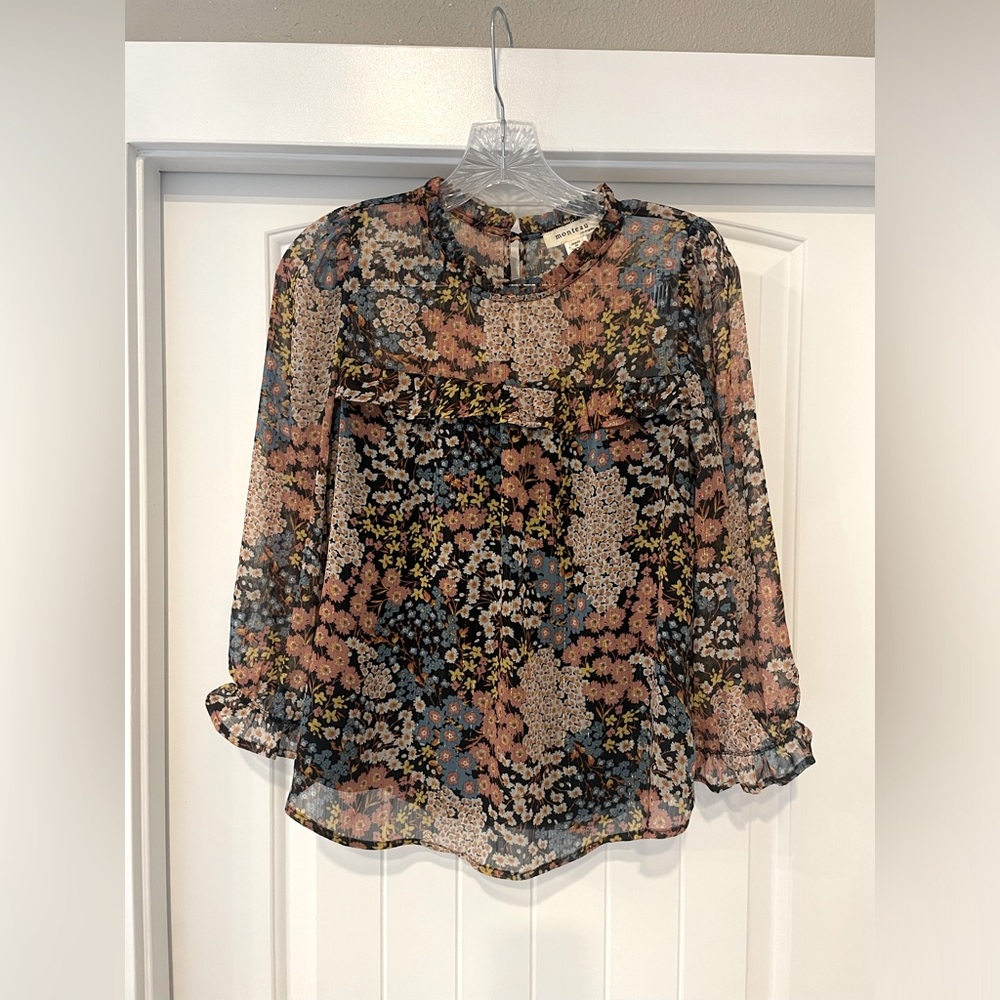 Monteau Brown Floral Blouse